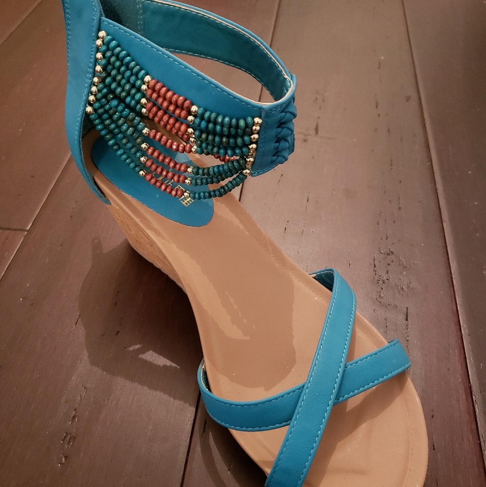 Beaded Wedge Sandals